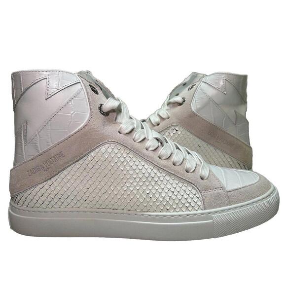 ZADIG & VOLTAIRE Zv1747 High Flash Keith Croc Blanc Leather Sneakers sz 38 $458 - Picture 1 of 9